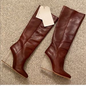 NWT Maison Martin Margiela H&M Lucite Wedge Boots Brown 40/US 9